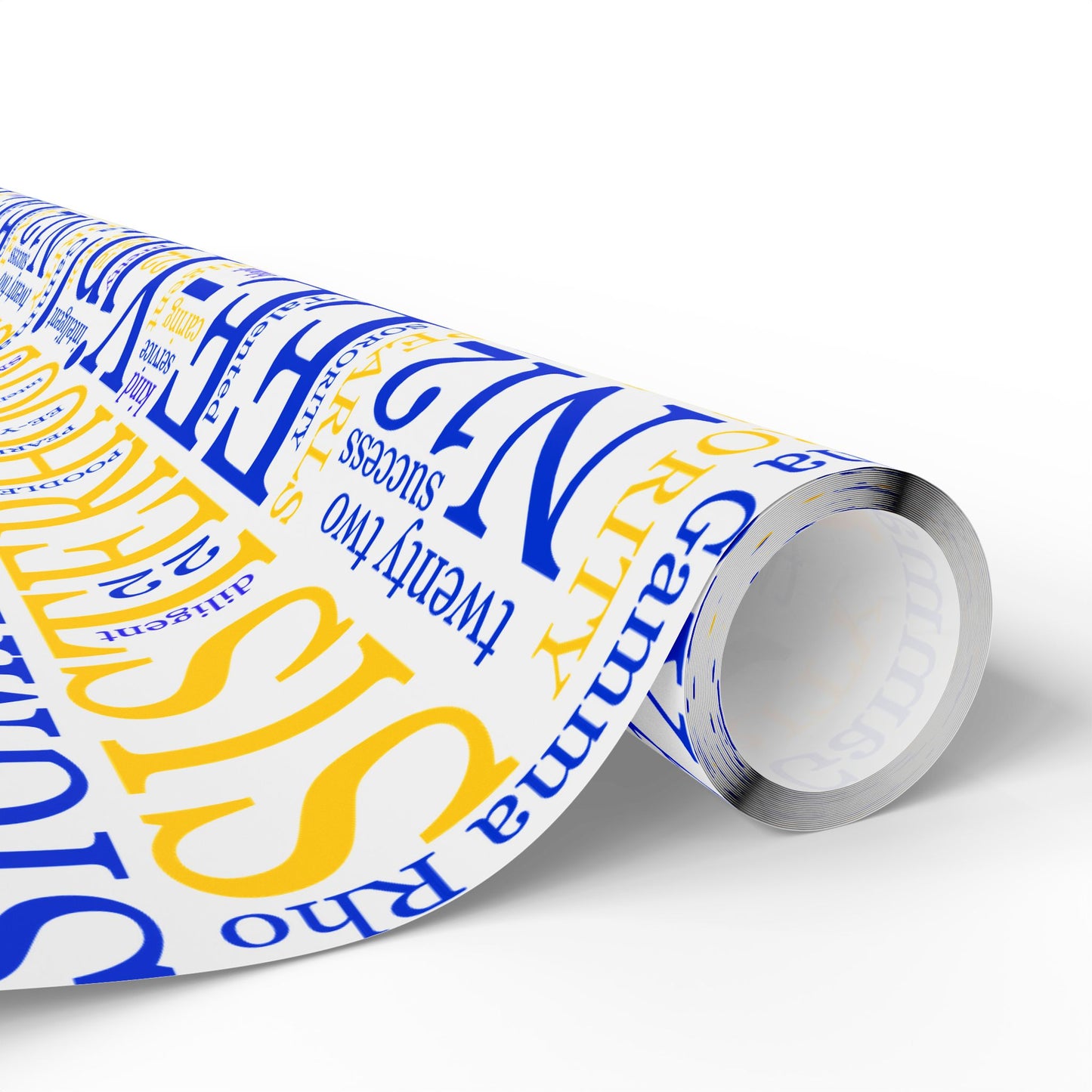 Sigma Gamma Rho Blue & Gold Sisterhood Wrapping Paper — '1922 EE-Yip!' Word Cloud Gift Wrap