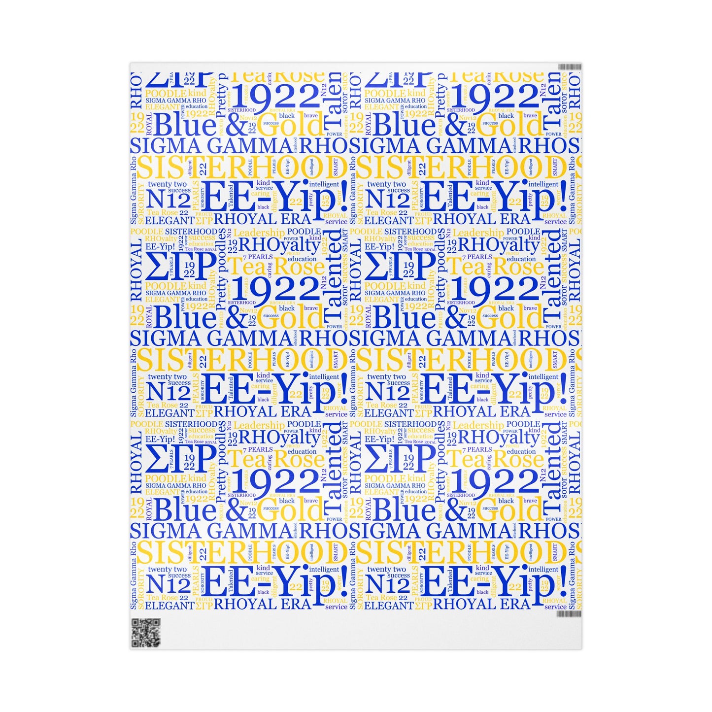 Sigma Gamma Rho Blue & Gold Sisterhood Wrapping Paper — '1922 EE-Yip!' Word Cloud Gift Wrap