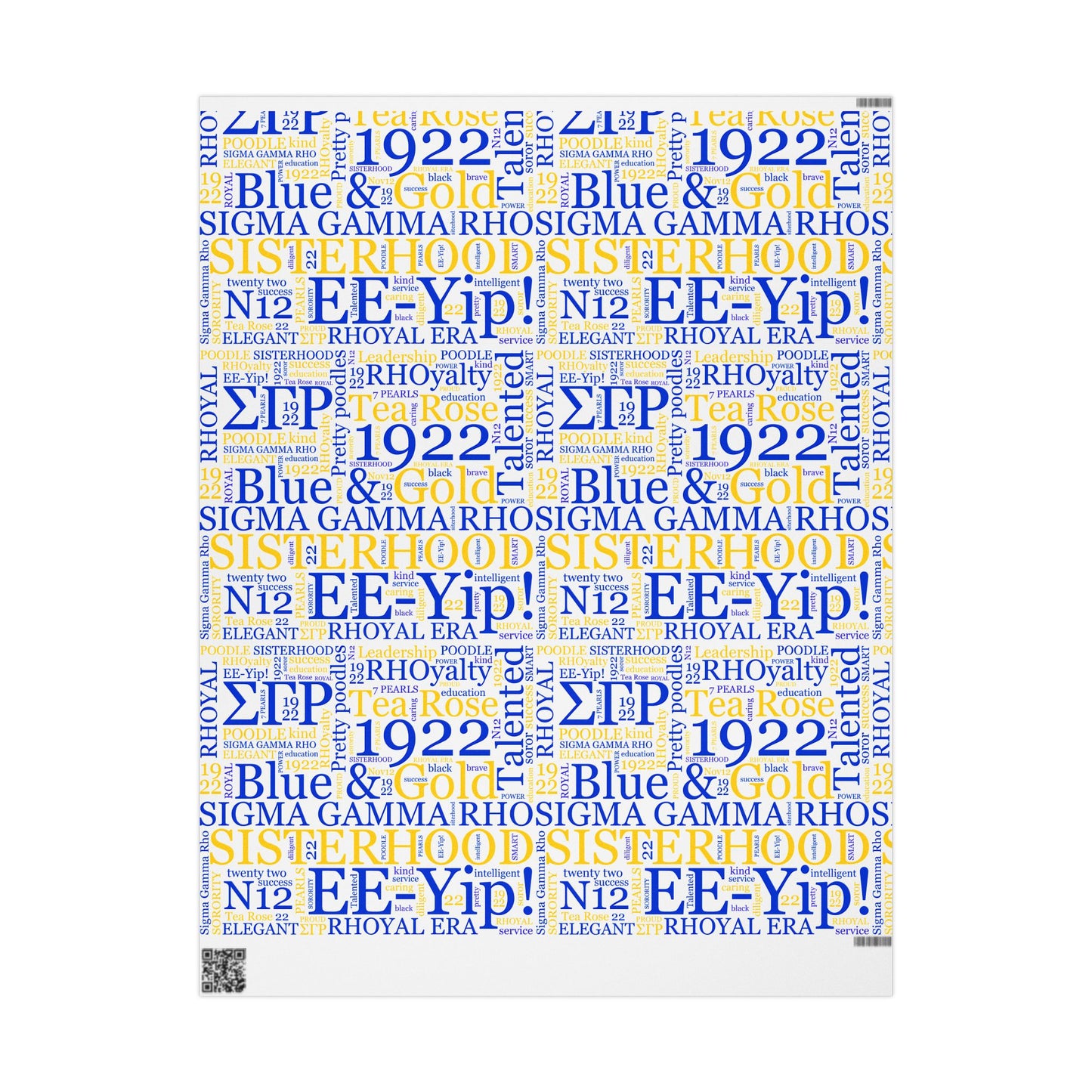 Sigma Gamma Rho Blue & Gold Sisterhood Wrapping Paper — '1922 EE-Yip!' Word Cloud Gift Wrap