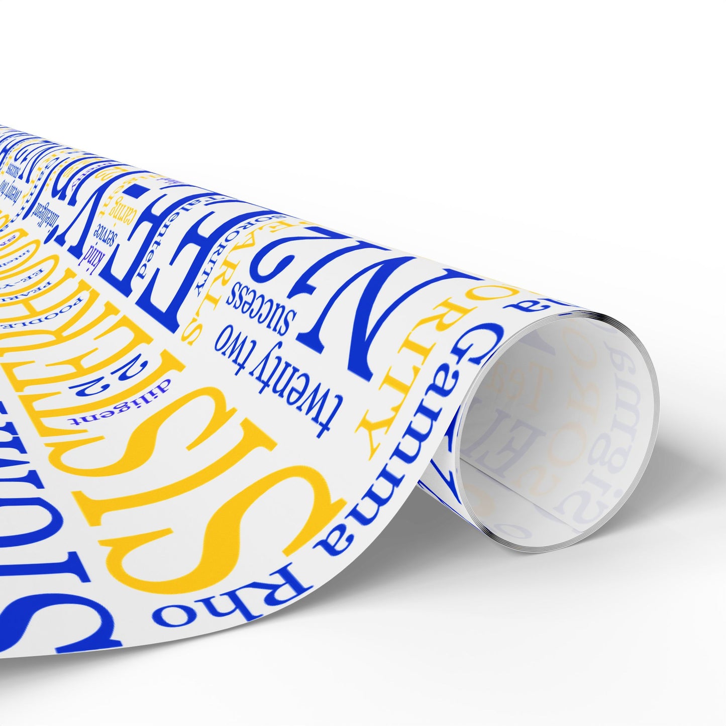 Sigma Gamma Rho Blue & Gold Sisterhood Wrapping Paper — '1922 EE-Yip!' Word Cloud Gift Wrap