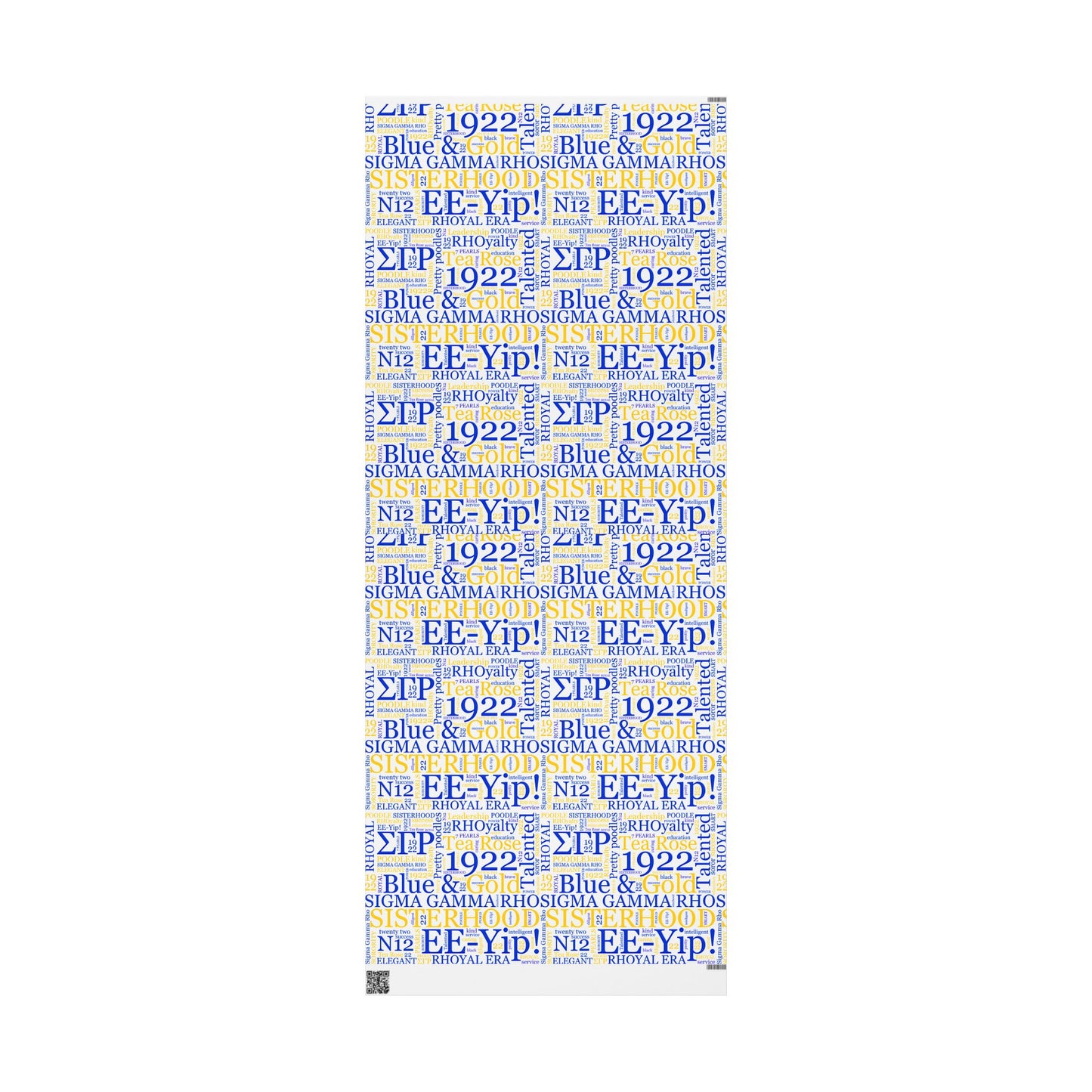 Sigma Gamma Rho Blue & Gold Sisterhood Wrapping Paper — '1922 EE-Yip!' Word Cloud Gift Wrap