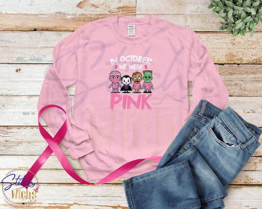 Monsters Wear Pink Breast Cancer Awareness Tee