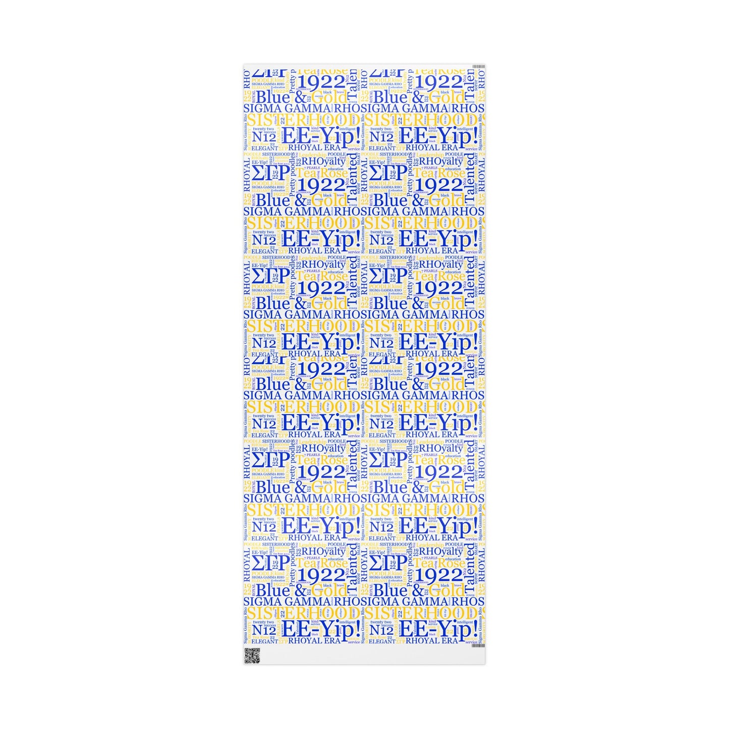 Sigma Gamma Rho Blue & Gold Sisterhood Wrapping Paper — '1922 EE-Yip!' Word Cloud Gift Wrap
