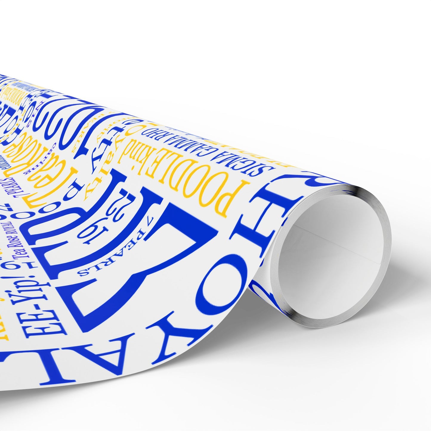 Sigma Gamma Rho Blue & Gold Sisterhood Wrapping Paper — '1922 EE-Yip!' Word Cloud Gift Wrap