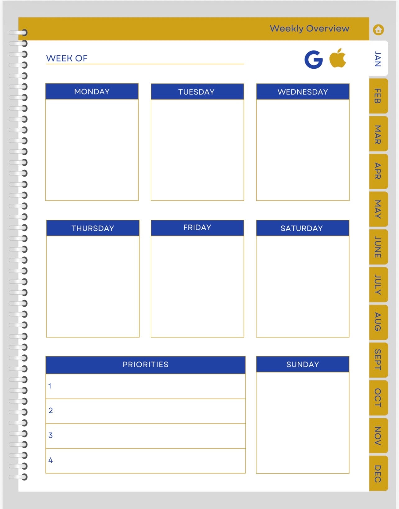 Weekly planner with a focus on organization and time management, featuring a clear layout for each day of the week.