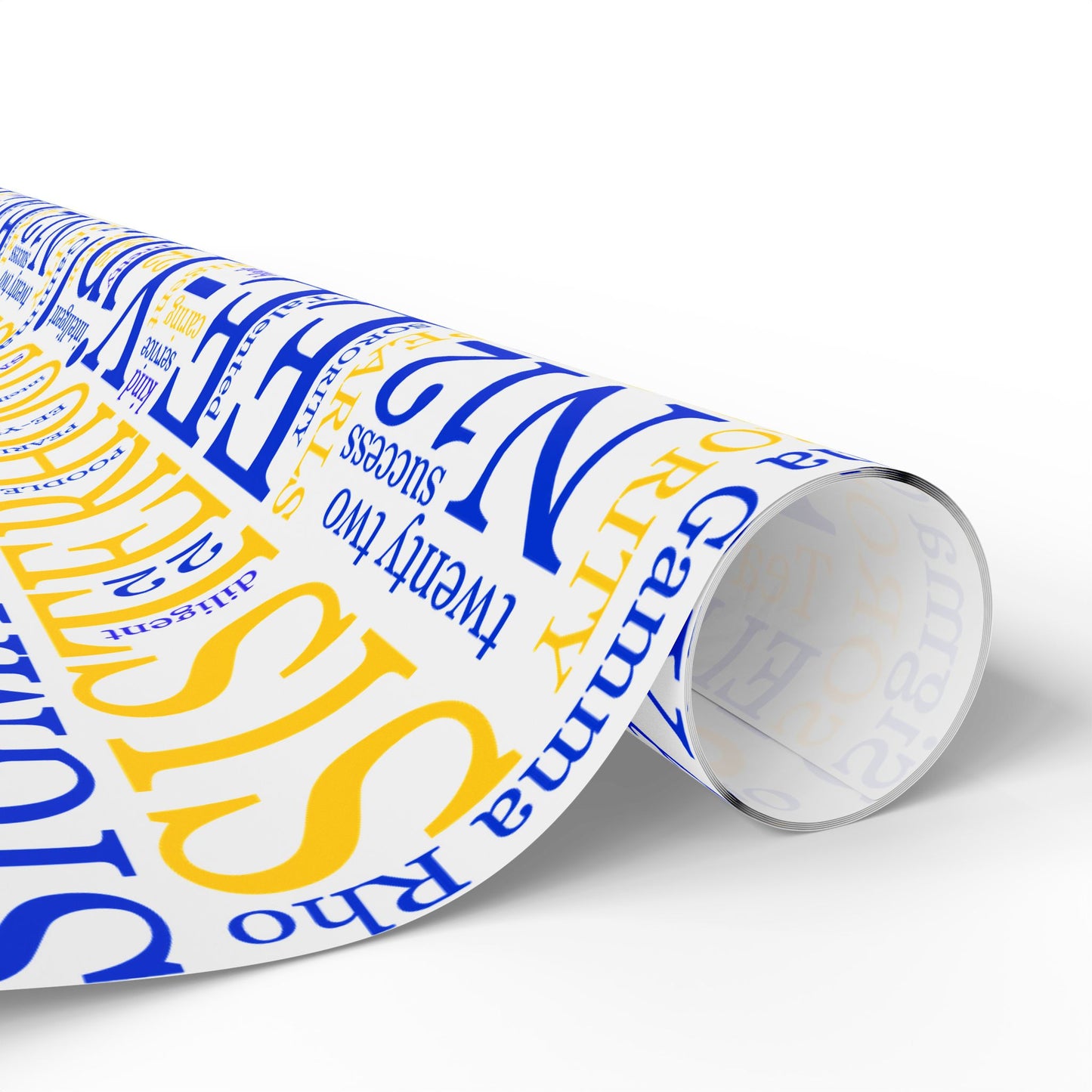 Sigma Gamma Rho Blue & Gold Sisterhood Wrapping Paper — '1922 EE-Yip!' Word Cloud Gift Wrap